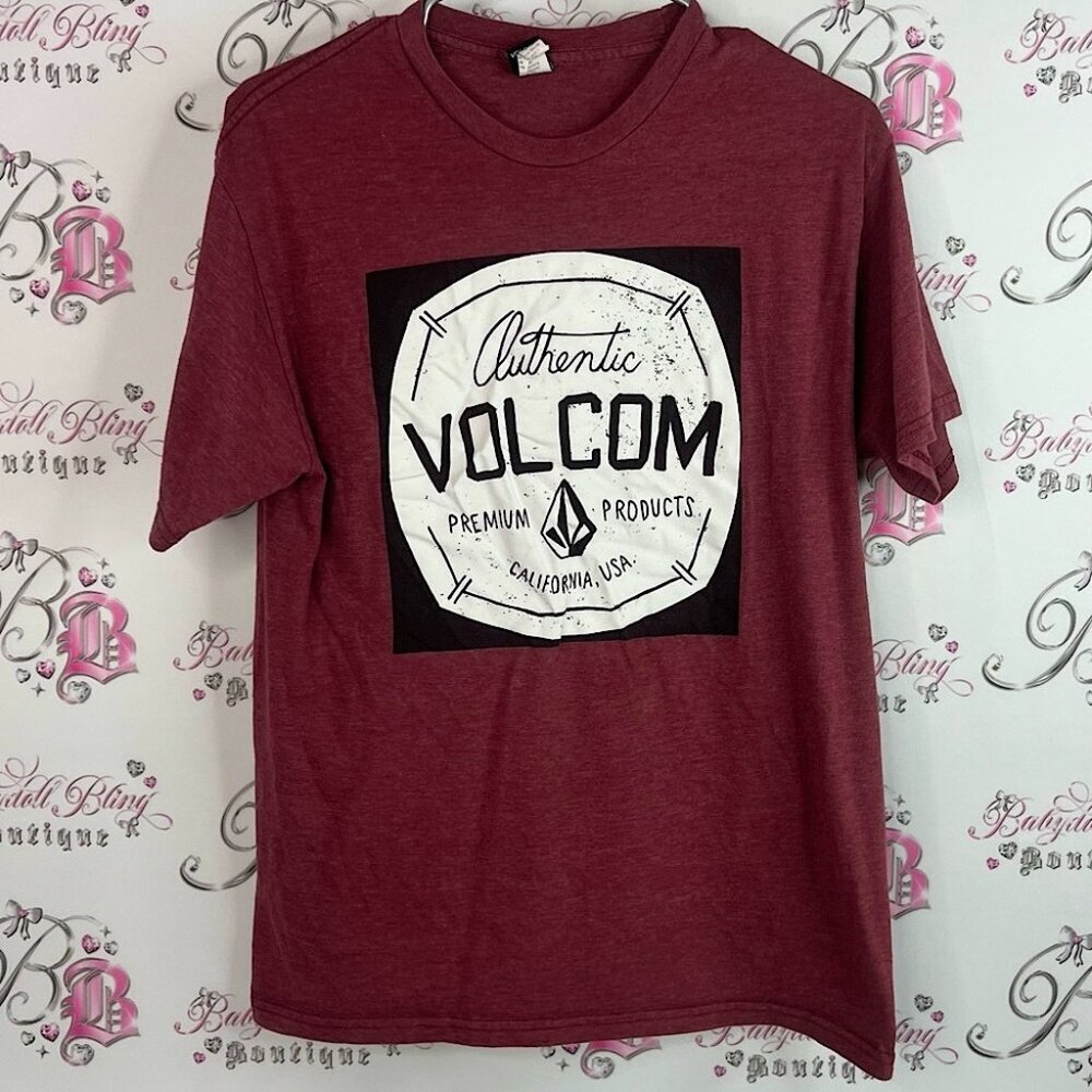 Volcom tshirt tee graphic logo red white black skater Men's Maroon Graphic Tee